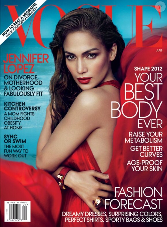 Jennifer Lopez en couverture de Vogue US, avril 2012.