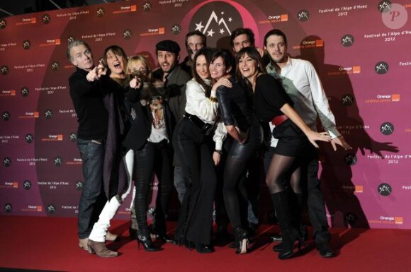 Audrey Lamy avec l'équipe du film Plan de table au festival de l'Alpe d'Huez en janvier 2012