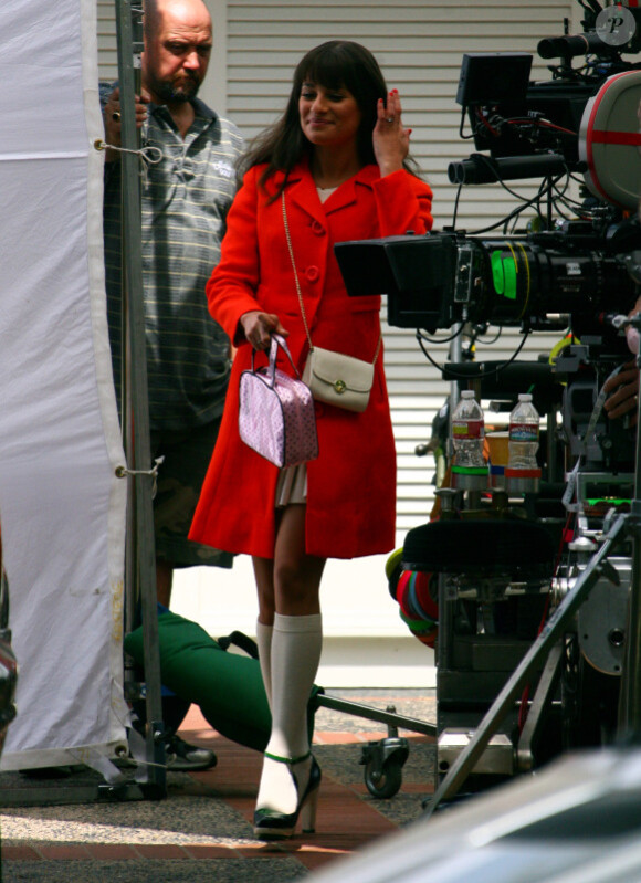Lea Michele sur le tournage de la fin de saison 3, le 10 mai 2012 à Los Angeles