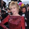 Jane Fonda pour la montée des marches du film Madagascar 3 : Bons baisers d'Europe, à Cannes, le 18 mai 2012.