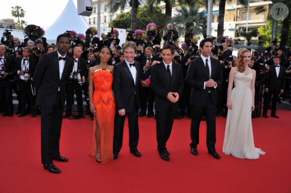 Chris Rock, Jada Pinkett Smith, Ben Stiller, David Schwimmer et la belle Jessica Chastain lors de la présentation de Madagascar 3 : Bons baisers d'Europe au Festival de Cannes, le 18 mai 2012.