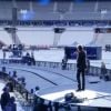 EXCLUSIF : Johnny Hallyday, au coeur de son impressionnante scène, répète au Stade de France le 14 juin 2012.