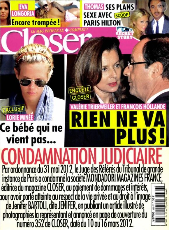 Le magazine Closer en kiosques ce samedi 16 juin 2012.