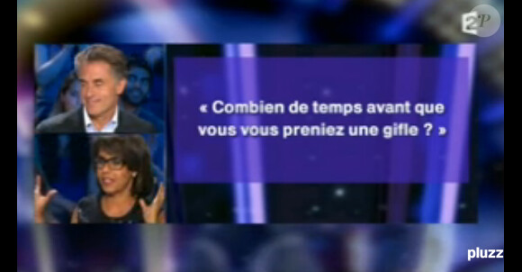 Audrey Pulvar et Gérard Holtz sur le plateau d'On n'est pas couché, le samedi 23 juin 2012.