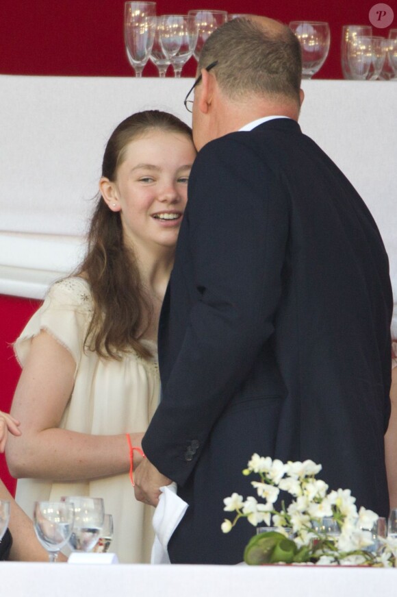 Le prince Albert de Monaco et sa nièce la princesse Alexandra de Hanovre pour la clôture du Jumping de Monaco, le 30 juin 2012.