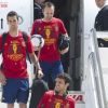L'équipe d'Espagne le 2 juillet 2012 à Madrid lors de la descente d'avion en provenance de Kiev après avoir glané un nouveau titre de champion d'Europe