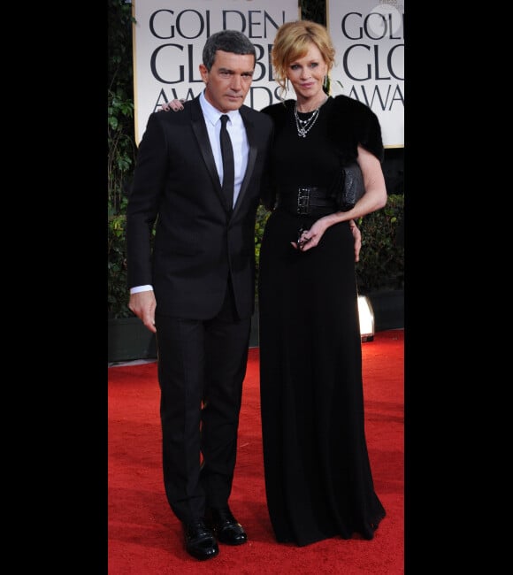 Antonio Banderas et Melanie Griffith lors des Golden Globes le 15 janvier 2012