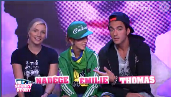 Nadège, Emilie et Thomas dans Secret Story 6, lundi 16 juillet 2012 sur TF1