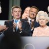 La reine Elizabeth II devant la cérémonie d'ouverture des jeux olympiques de Londres, le vendredi 27 juillet 2012.