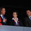 David Cameron, son épouse Samantha et la princesse Anne lors de la cérémonie d'ouverture des jeux olympiques de Londres, le vendredi 27 juillet 2012.