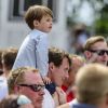 La princesse Marie et le prince Henrik, 3 ans, étaient présents auprès du prince Joachim de Danemark lors du Grand Prix historique de Copenhague le 4 août 2012.