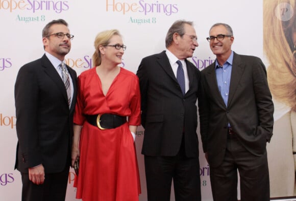 Steve Carell, Meryl Streep, Tommy Lee Jones et David Frankel lors de l'avant-première du film Tous les espoirs sont permis (Hope Springs) à New York le 6 août 2012