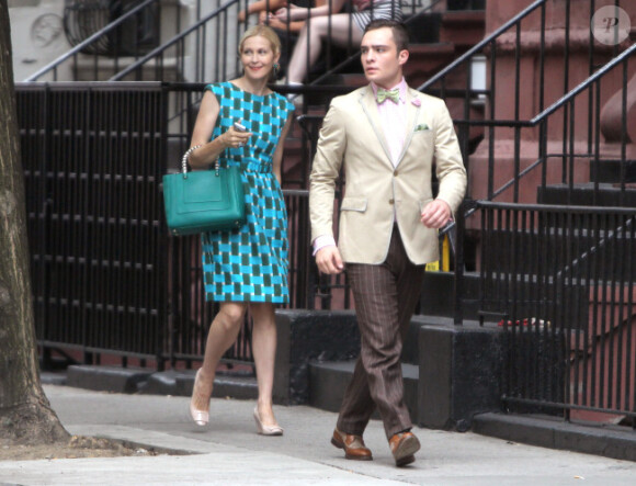 Kelly Rutherford et Ed Westwick sur le tournage de Gossip Girl à New York, le 10 août 2012