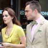 Leighton Meester en jaune et Ed Westwick sur le tournage de Gossip Girl à New York, le 10 août 2012