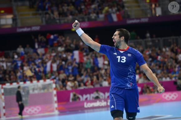 Nikola Karabatic exulte ! Grâce notamment à un Thierry Omeyer fantastique, et à un impressionnant volume défensif constant, les handballeurs français ont dominé la Croatie (25-21) vendredi 10 août 2012 en demi-finale du tournoi olympique, aux JO de Londres.