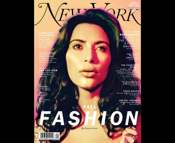 Kim Kardashian photographiée par Pari Dukovic et habillée d'une robe Louis Vuitton en couverture du magazine New York.