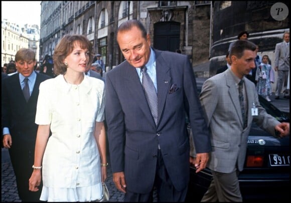 Claude Chirac et son père Jacques Chirac à Paris, le 12 septembre 1992.