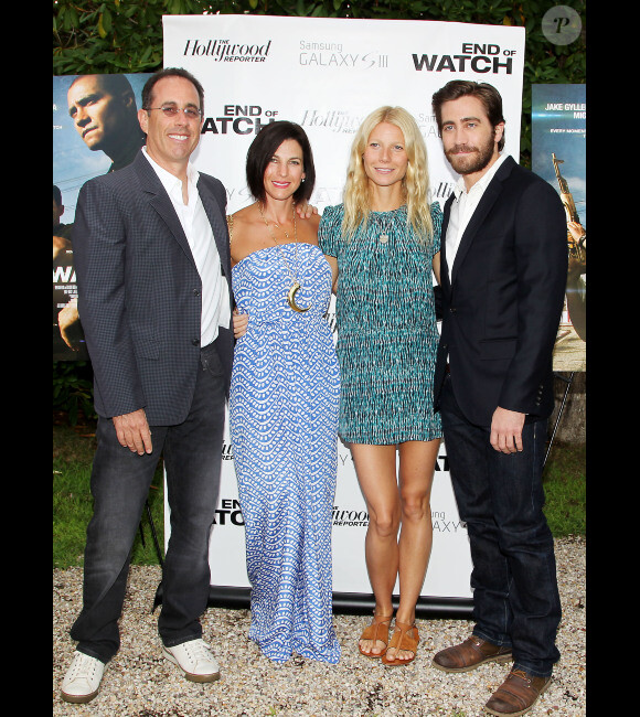 Jerry et Jessica Seinfeld, Gwyneth Paltrow et Jake Gyllenhaal lors d'une projection privée du film End of Watch organisée à East Hampton dans l'Etat de New York le 19 août 2012