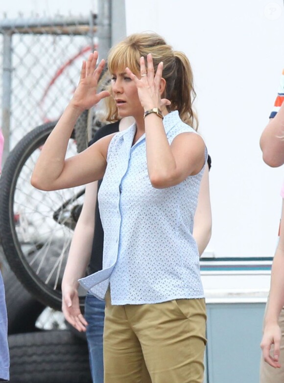 Jennifer Aniston sur le tournage de la comédie We're the Millers, en Caroline du nord. Août 2012.