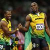 Yohan Blake et Usain Bolt à l'issue de la finale du 100m le 5 août 2012 à Londres