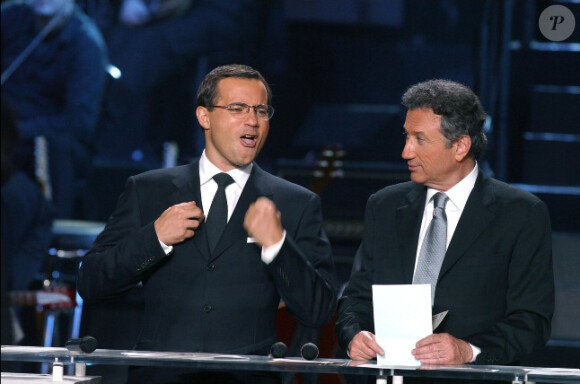 Jean-Luc Delarue et Michel Drucker lors des Victoires de la Musique en 2003