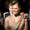 La princesse Victoria de Suède, qui revient après six mois de congé maternité, assurait l'inauguration de la Mercedes Benz Fashion Week de Stockholm le 27 août 2012.