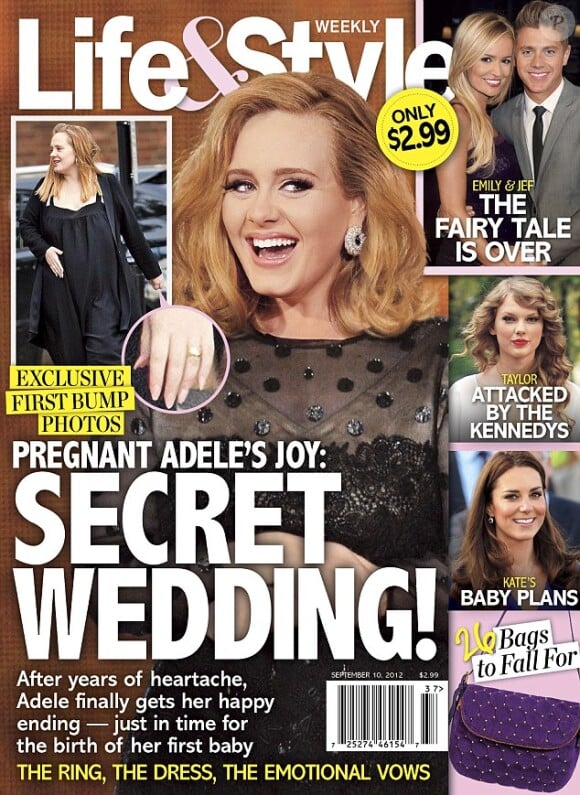Adele et sa possible alliance en couverture du magazine américain Lie&Style, août 2012.