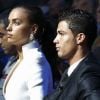 Cristiano Ronaldo et sa compagne Irina Shayk à Monaco le 30 août 2012 lors du tirage au sort des poules de la Ligue des Champions et la remise du trophée du meilleur joueur européen