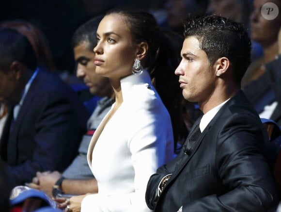 Cristiano Ronaldo et sa compagne Irina Shayk à Monaco le 30 août 2012 lors du tirage au sort des poules de la Ligue des Champions et la remise du trophée du meilleur joueur européen