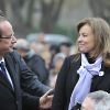 Valérie Trierweiler et François Hollande aux obsèques de Danielle Mitterrand à l'abbaye de Cluny, le 26 novembre 2011.