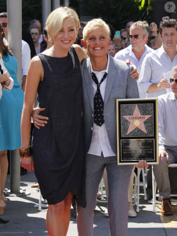 Ellen DeGeneres reçoit son étoile sur le Walk of Fame à Hollywood devant Portia de Rossi, le 4 septembre 2012