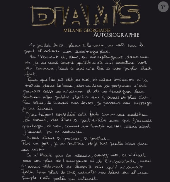 Texte introductif de la future autobiographie de Diam's - Mélanie Georgiades - Partie 1