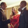 Le président Barack Obama, Beyoncé Knowles et Shawn 'Jay-Z' Carter, immortalisés pendant une levée de fonds au club 40/40. New York, le 18 septembre 2012.