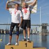 Richard Branson et David Hasselhoff participent au Virgin Active Triathlon, à Londres, le samedi 22 septembre 2012.