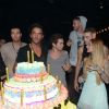 Tous les Secretistes de la saison 6, réunis autour du gâteau, fêtent l'anniversaire de Thomas (Secret Story 6), le samedi 22 septembre 2012 au Loft Metropolis, à Rungis, près de Paris.
