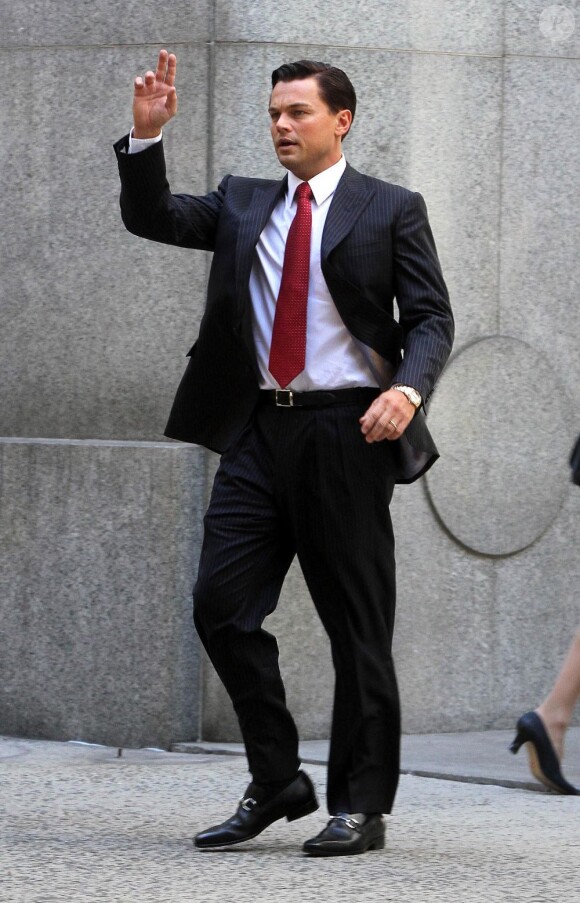 Leonardo DiCaprio tourne une scène de The Wolf of Wall Street à New York, le 25 septembre 2012.