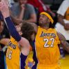 Jordan Hill (numéro 27), le 1er mai 2012 au Staples Center de Los Angeles lors du match des Lakers face au Jazz de Utah