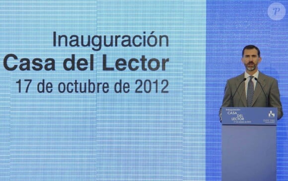 Felipe d'Espagne lors de l'inauguration de la "Maison du lecteur" à Madrid, le 17 octobre 2012.