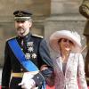 Letizia et Felipe d'Espagne sortant de la cathédrale Notre-Dame de Luxembourg où le prince Guillaume et Stéphanie de Lannoy viennent de se marier, le 20 octobre 2012.