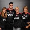 Virginie Dedieu, André-Pierre Gignac, Rebecca Hampton et Nathalie Simon présentent le nouveau maillot de l'OM dédié à la lutte contre le cancer du sein - octobre 2012.