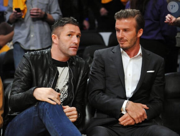 David Beckham et Robbie Keane assistent à un match de basket des Lakers, à Los Angeles, le 30 octobre 2012
