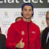Cristiano Ronaldo enchanté lors de la journée organisée pour les joueurs du Real Madrid qui ont récupéré leurs voitures de fonction sur le circuit de Jarma à Madrid