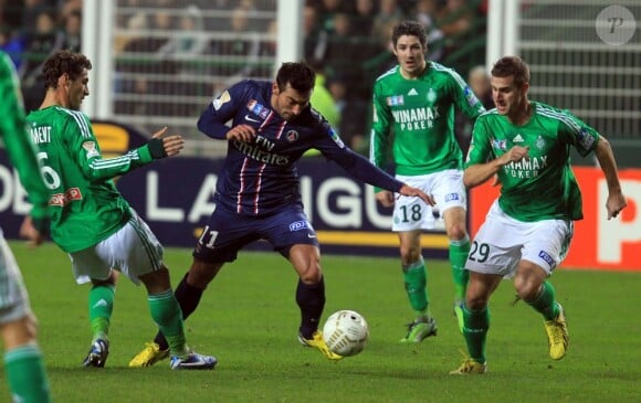 Ezequiel Lavezzi lors du match entre Saint-Etienne et le Paris Saint-Germain (0-0, 5-3 aux t.a.b) à Saint-Etienne au Stade Geoffrey-Guichard le 27 novembre 2012
