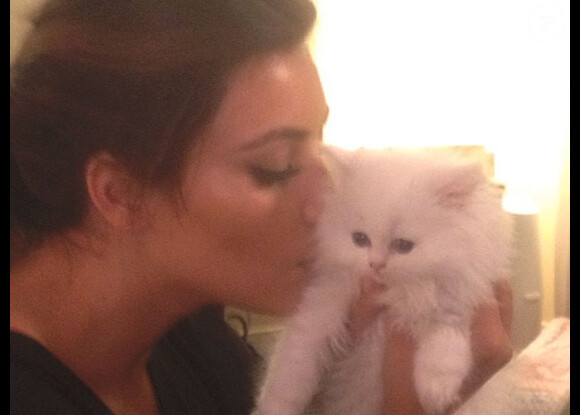 Kim Kardashian pose avec son petit chat Mercy, décédé le 27 novembre 2012