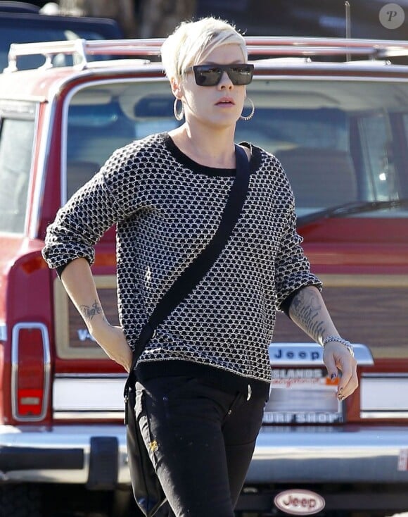 La chanteuse Pink fait du shopping. Elle a été photographiée dans les rues de Los Angeles, le 15 décembre 2012.
