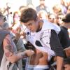 Justin Bieber et son tatouage de petit oiseau, à New York le 15 juin 2012.