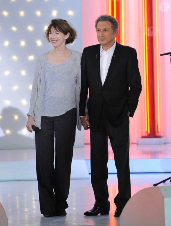 Michel Drucker et Jane Birkin lors de l'enregistrement du Vivement dimanche qui lui est consacré, le 9 Janvier 2013.