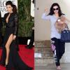 Eva Longoria, sublime sur le tapis rouge des Golden Globes à l'hôtel Beverly Hilton. Beverly Hills, le 13 janvier 2013 / Eva Longoria en jogging et claquettes à Los Angeles, le 13 janvier 2013.