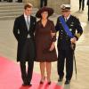 Le prince Laurent de Belgique et la princesse Claire au mariage du prince Guillaume de Luxembourg, le 20 octobre 2012.