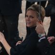 Arrivées au défilé Dior Haute Couture le 21 janvier à Paris. Ici, la princesse Charlene de Monaco attire les regards dans un total look noir.